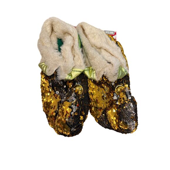 Christmas elf slippers festive w jingle bells holiday party Xmas spirit gold szL - Picture 3 of 8